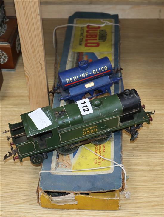 A Hornby tin plate loco and a Hornby 00 train set